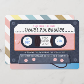 Retro 80's Cassette Tape Music Pink Birthday Invitation