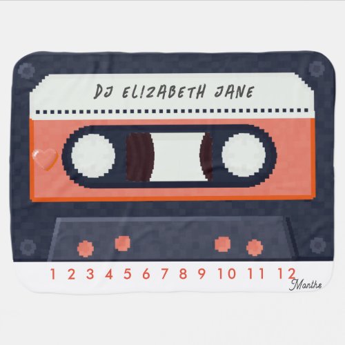  Retro 80s Cassette Tape Music Red Milestone Baby Blanket