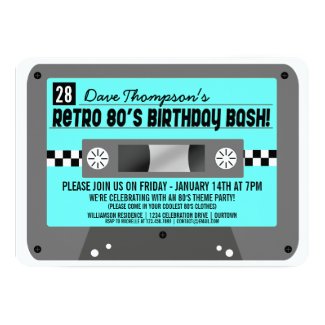 Retro 80's Cassette Tape Party Invitations