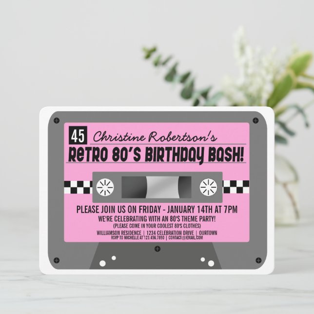 Retro 80's Cassette Tape Party Invitations (Standing Front)