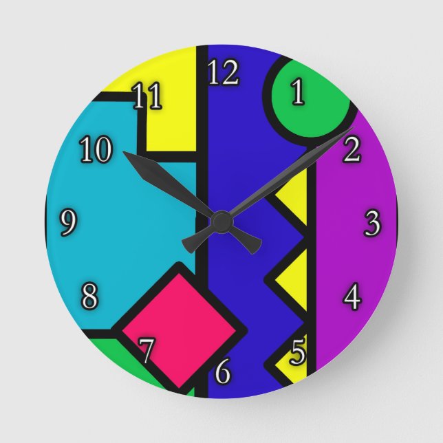 Retro 80s Color Block Round Clock (Front)