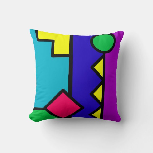 Retro 80s Color Block Throw Pillow (Front)