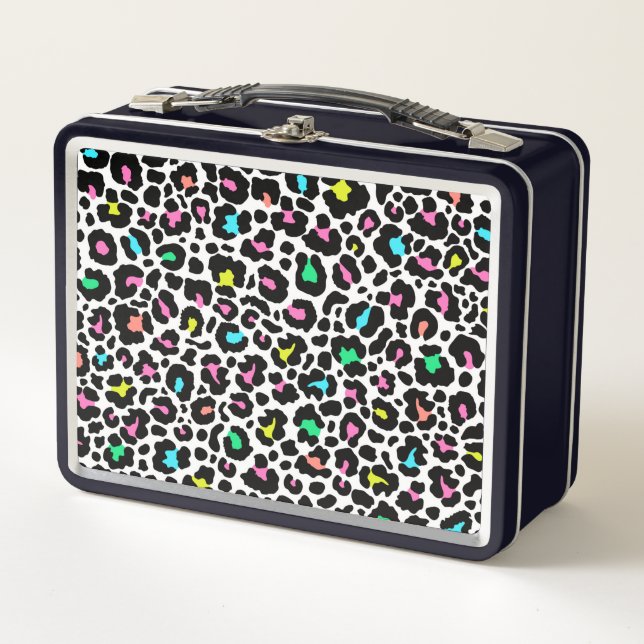 Retro 80's Colorful Leopard Print Metal Lunch Box (Front)