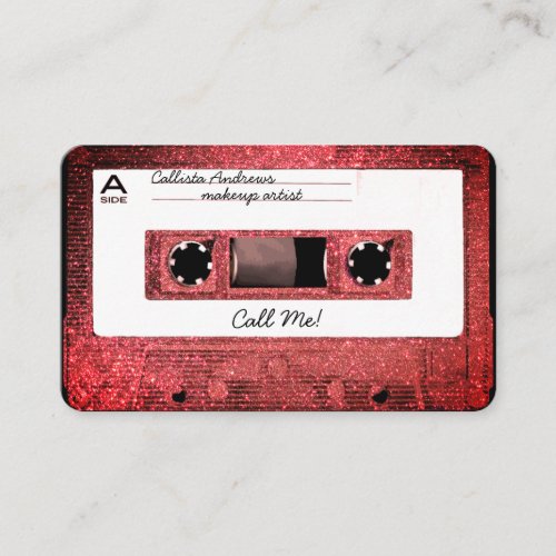 Retro 80s Coral Glitter Cassette Tape Mixtape Business Card