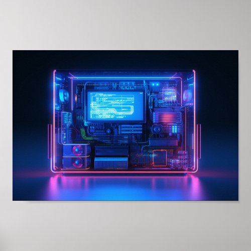 Retro 80s Cyberpunk Computer Build Poster