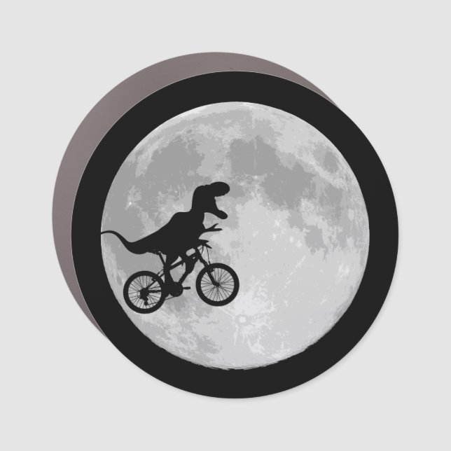 Retro 80s Dinosaur bike and Moon Car Magnet (Front)