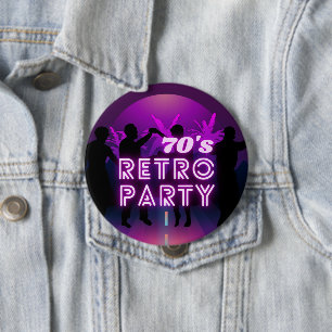 Retro 80s Disco Dance Party Neon Purple Funky Button