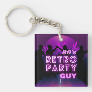 Retro 80s Disco Dance Party Neon Purple Funky Keychain