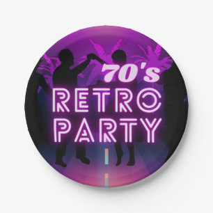 Retro 80s Disco Dance Party Neon Purple Funky Paper Plates