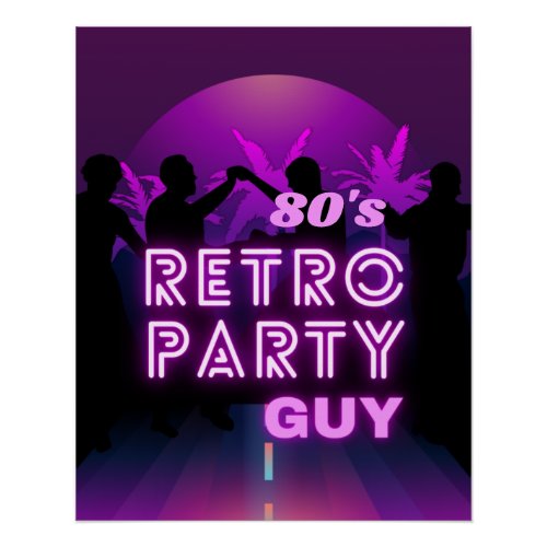 Retro 80s Disco Dance Party Neon Purple Funky Poster