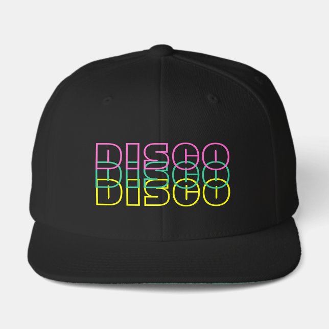 Retro 80s disco hat with neon text (Front)
