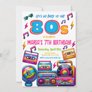 Retro 80s Disco Music Birthday Party Invitation