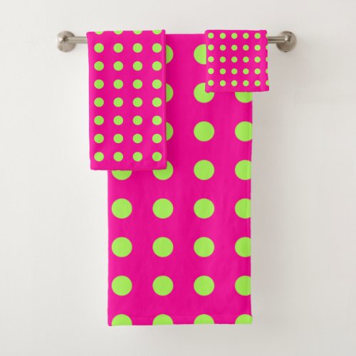 Retro 80s Dots Pattern in Hot Pink and Chartreuse  Bath Towel Set