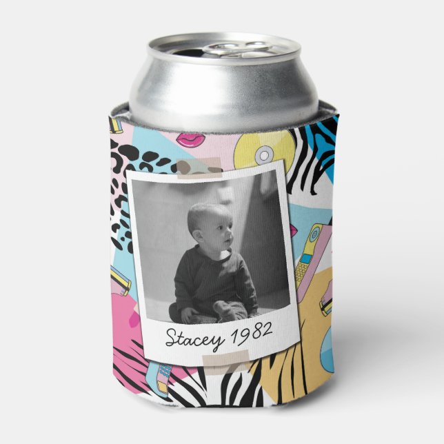 Retro 80s Eighties 40th Birthday Vintage Photo Can Cooler (Can Front)