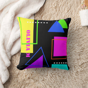 RETRO 80s FASHION NEON FLUORO BOLD GEOMETRIC PRINT Throw Pillow