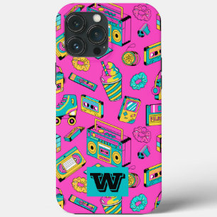 Retro 80s Fun Colorful Girly Neon Pink Monogram iPhone 13 Pro Max Case