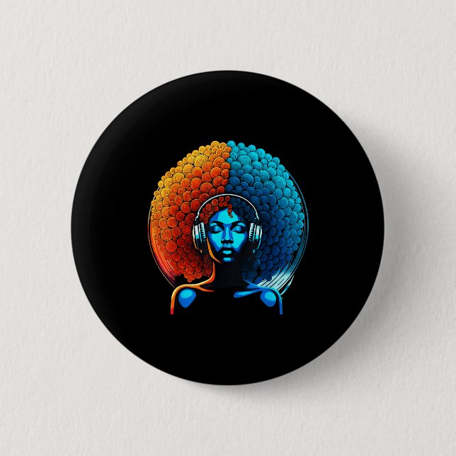 Retro 80s Funk Afro Girl Disco Soul African Americ Button (Front)