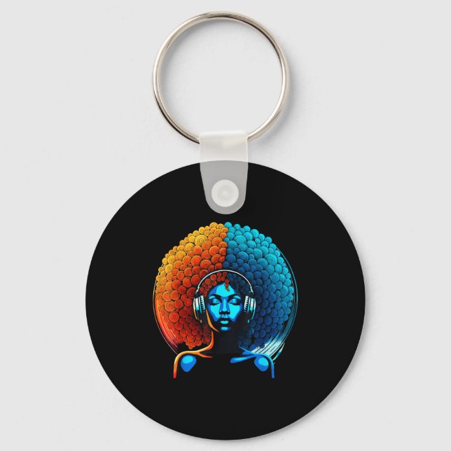 Retro 80s Funk Afro Girl Disco Soul African Americ Keychain (Front)