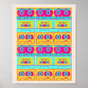 Retro 80s funky cassette tape illustration poster