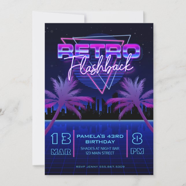 Retro 80's Futuristic Grid Birthday Invitation (Front)