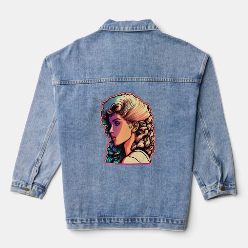 Retro 80s Girl with Big Hair Matching Party Outfi Denim Jacket