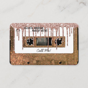 Retro 80's Gold Glitter Drip Cassette Tape Mixtape Business Card