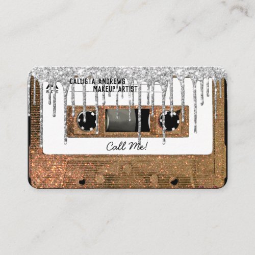 Retro 80s Gold Glitter Drip Cassette Tape Mixtape Business Card