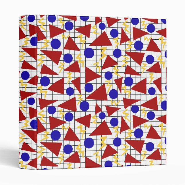 Retro 80's Grid & Shapes Pattern 3 Ring Binder (Front/Spine)