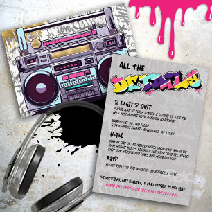 Retro 80's Hip Hop Gold Boombox Wedding Details Enclosure Card