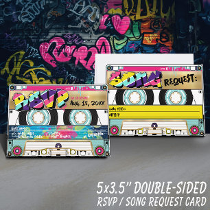 Retro 80's Hip Hop Gold Cassette Tape Wedding RSVP Card