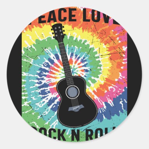 Retro 80s Hippie Peace Love Rock N Roll Classic Round Sticker