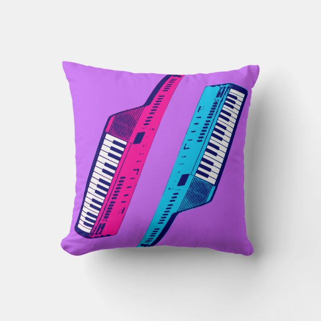 Retro 80s Keytar Synthesizer Throw Pillow (Front)