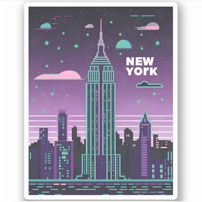 Retro 80s Lo-Fi Vaporwave Empire State Building  Sticker (Front)