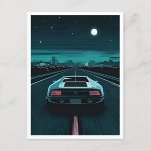 Retro 80s Lo-Fi Vaporwave Futuristic Supercar Postcard