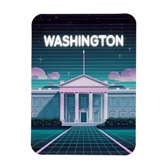 Retro 80s LoFi Synthwave White House Washington DC Magnet (Vertical)