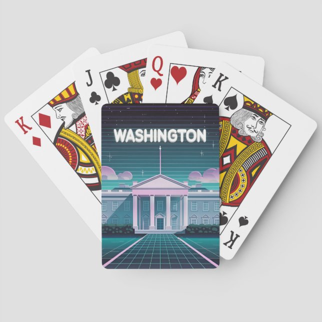 Retro 80s LoFi Synthwave White House Washington DC Poker Cards (Back)