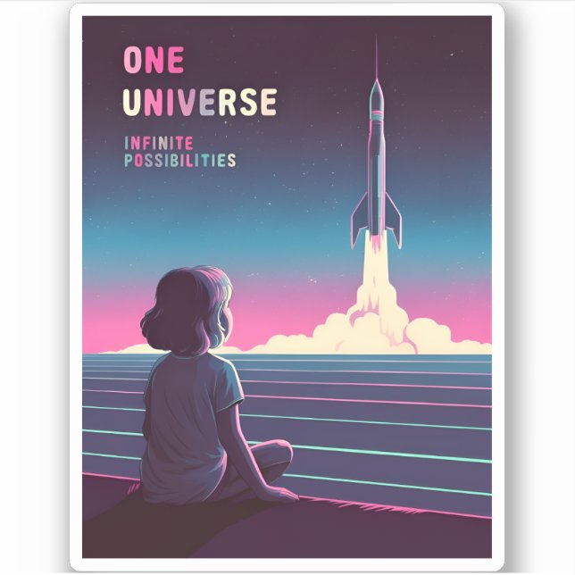 Retro 80s LoFi Vaporwave Space Exploration Sticker (Front)