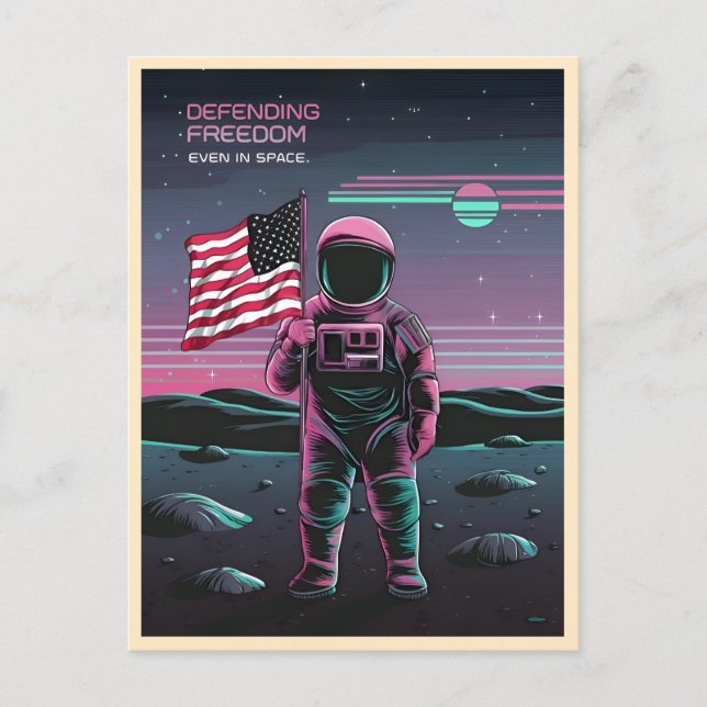 Retro 80s LoFi Vaporwave US Patriotic Astronaut Postcard (Front)