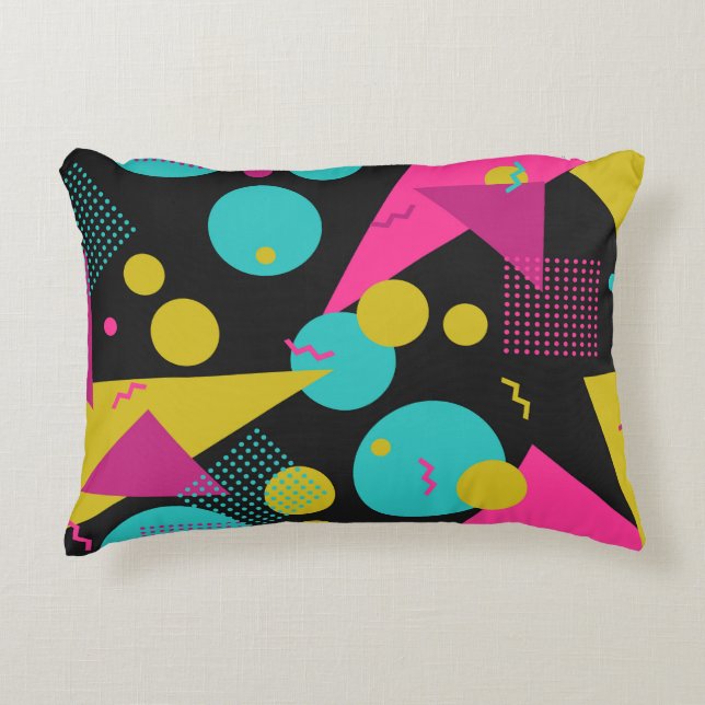 Retro 80s Memphis Geometric Design Accent Pillow (Front)