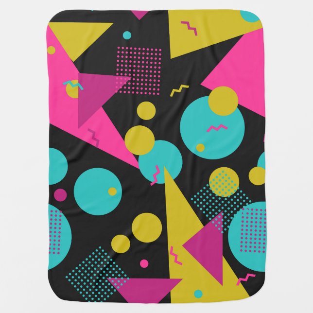 Retro 80s Memphis Geometric Design Baby Blanket (Front)