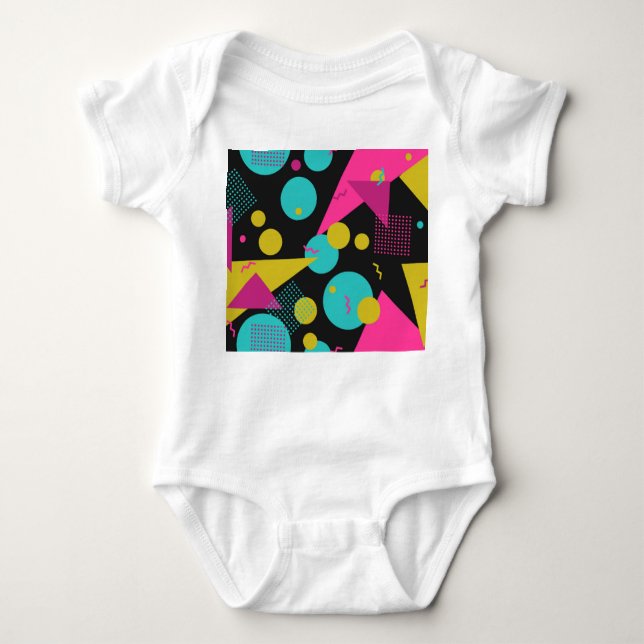 Retro 80s Memphis Geometric Design Baby Bodysuit (Front)