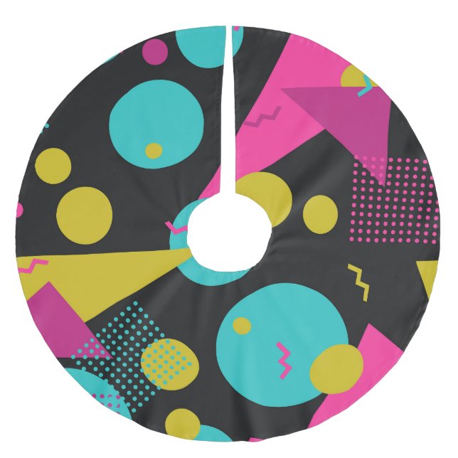 Retro 80s Memphis Geometric Design Brushed Polyester Tree Skirt (Front)