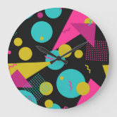 Abstract 80s memphis pop art style graphics round clock | Zazzle