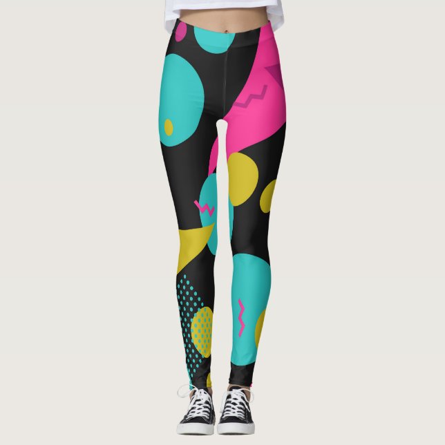 Retro 80s Memphis Geometric Design Leggings (Front)