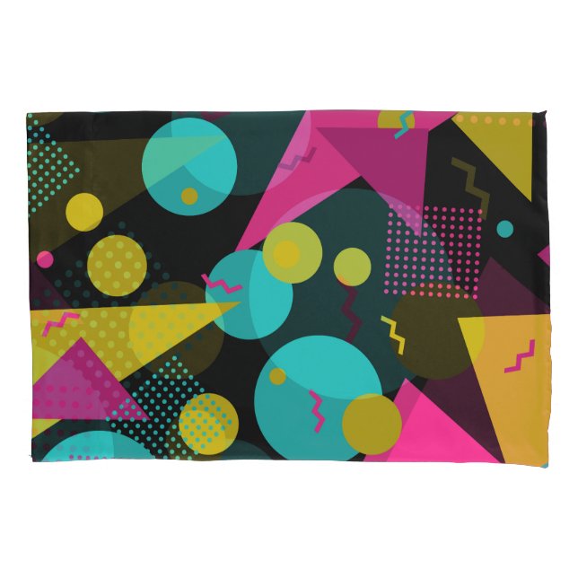 Retro 80s Memphis Geometric Design Pillow Case (Front)