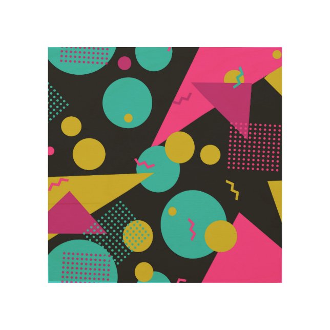 Retro 80s Memphis Geometric Design Wood Wall Art (Front)