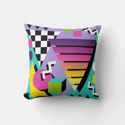Retro 80s Memphis Style Bright Geometric Throw Pillow