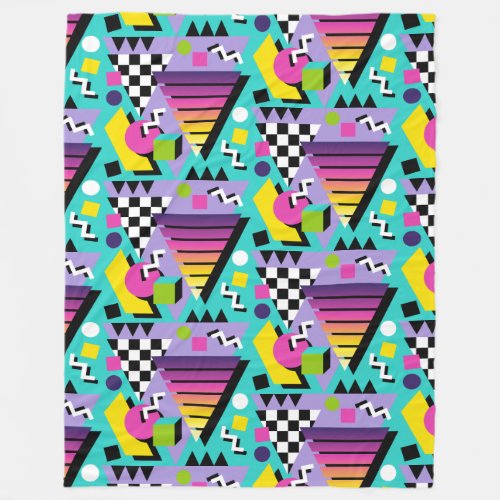 Retro 80s Memphis Style Colorful Geometric Fleece Blanket