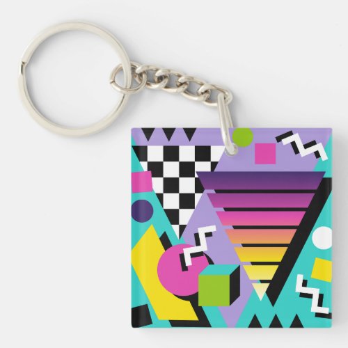 Retro 80s Memphis Style Colorful Geometric Keychain