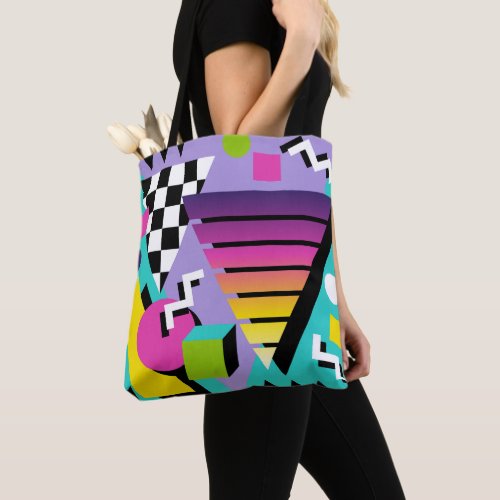Retro 80s Memphis Style Colorful Geometric Tote Bag